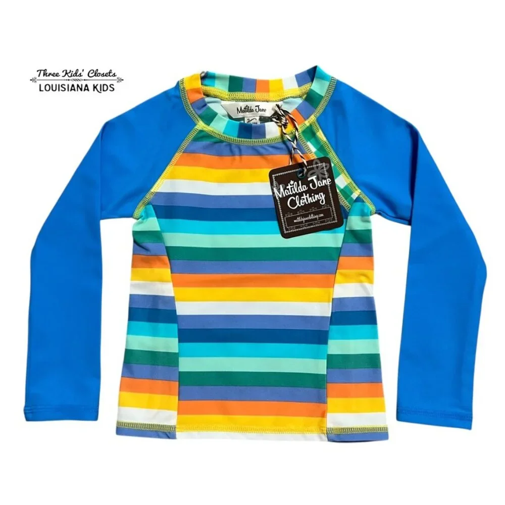 NEW Matilda Jane 12-18m or 8Y Let’s Go Together Undercover Swim Rashguard Stripe